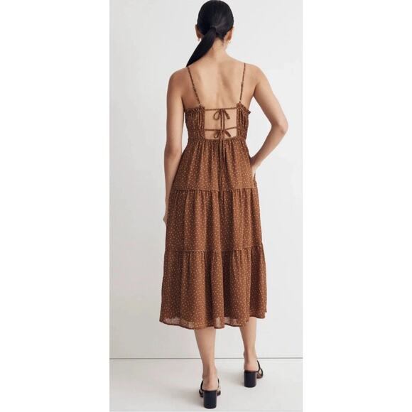 Madewell Size 6 Sophia Cami Tiered Midi Dress in Dot Brown Tie Back Zip *read* - Picture 3 of 15